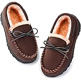 NCCB Boys & Girls Memory Foam Moccasin Slippers - Furry Plush Lining, Non-Slip Indoor/Outdoor for Big Kids, Little Kids & Toddler