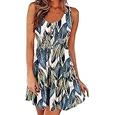 AUNEAL Womens Summer Dresses Sleeveless Button Down Casual Swing Mini Dress