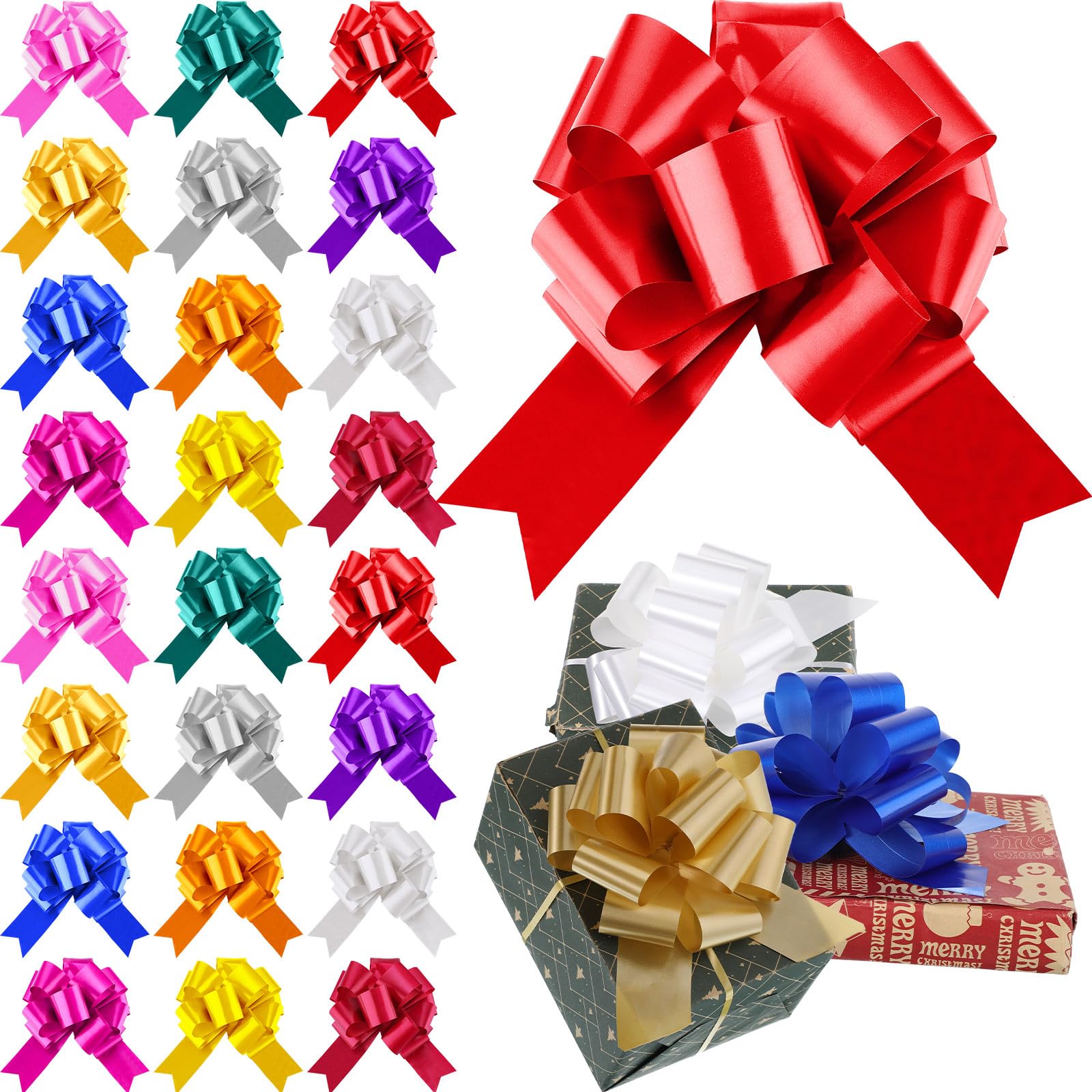 Bows for Gift Wrapping, Gift Bows with Ribbon Mixed Color Pull Bows for Gift Baskets Christmas Present 6 Inch (24 Pieces)
