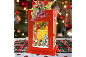COCOMONG Christmas Lantern with Flickering LED Candle&Remote Control - Christmas Centerpieces for Table Lantern, Christmas Decorations for Home Party - Indoor Outdoor Porch Garden Hanging Lantern Decor Gifts