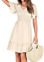 BTFBM Womens Beach Vacation Dress V Neck Short