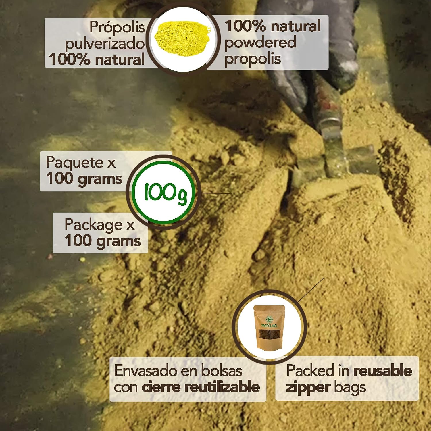 Pure Powdered Propolis (100g). Propolis Straight from the Beekeeper. (Cames as compacted Plain disc), 100 g (Pack of 1) - Image 4