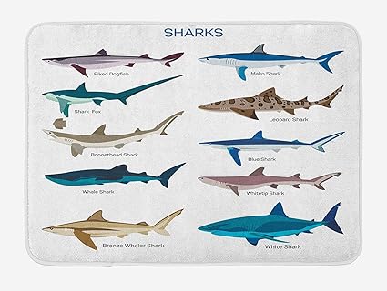 FANCYDAY Alfombrilla de baño de tiburón, Tipos de Tiburones Patrón
