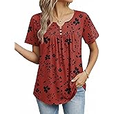 ZEAGOO Womens Summer Tops 2026 Short Sleeve Shirts V Neck Pleated Tunic Tops Work Blouses Business Casual Outfits S-3XL