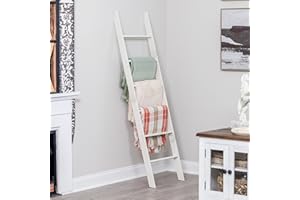 Blanket Ladder for Living Room and Bedroom, 5ft 8 inch, 6-Tier Wall Leaning Laminate Snag Free Construction (White) Rustic De