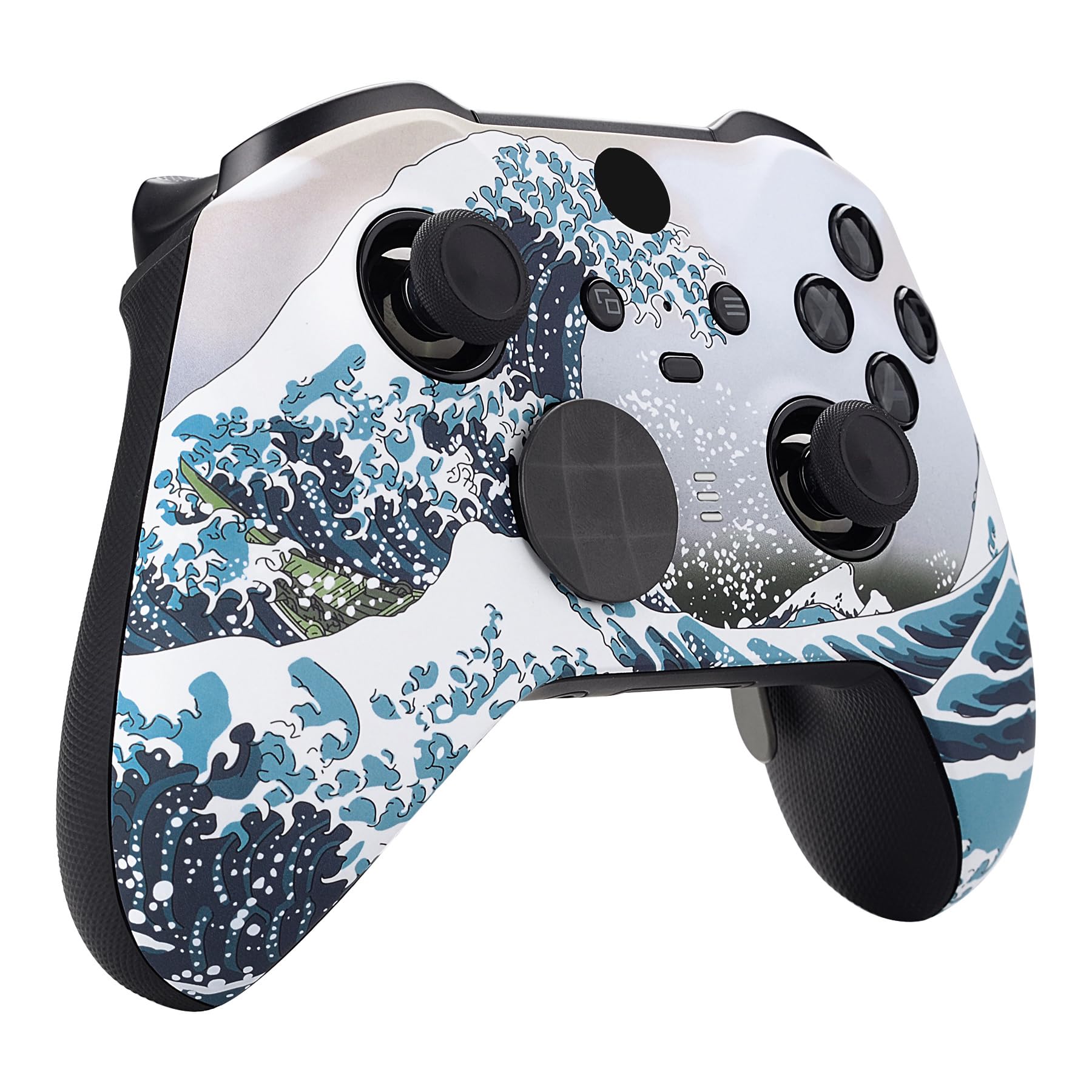 eXtremeRate Front Housing Shell for Xbox One Elite Series 2, Custom Faceplate with Accent Rings for Xbox Elite 2 Core Controller (Model 1797) - The Great Wave
