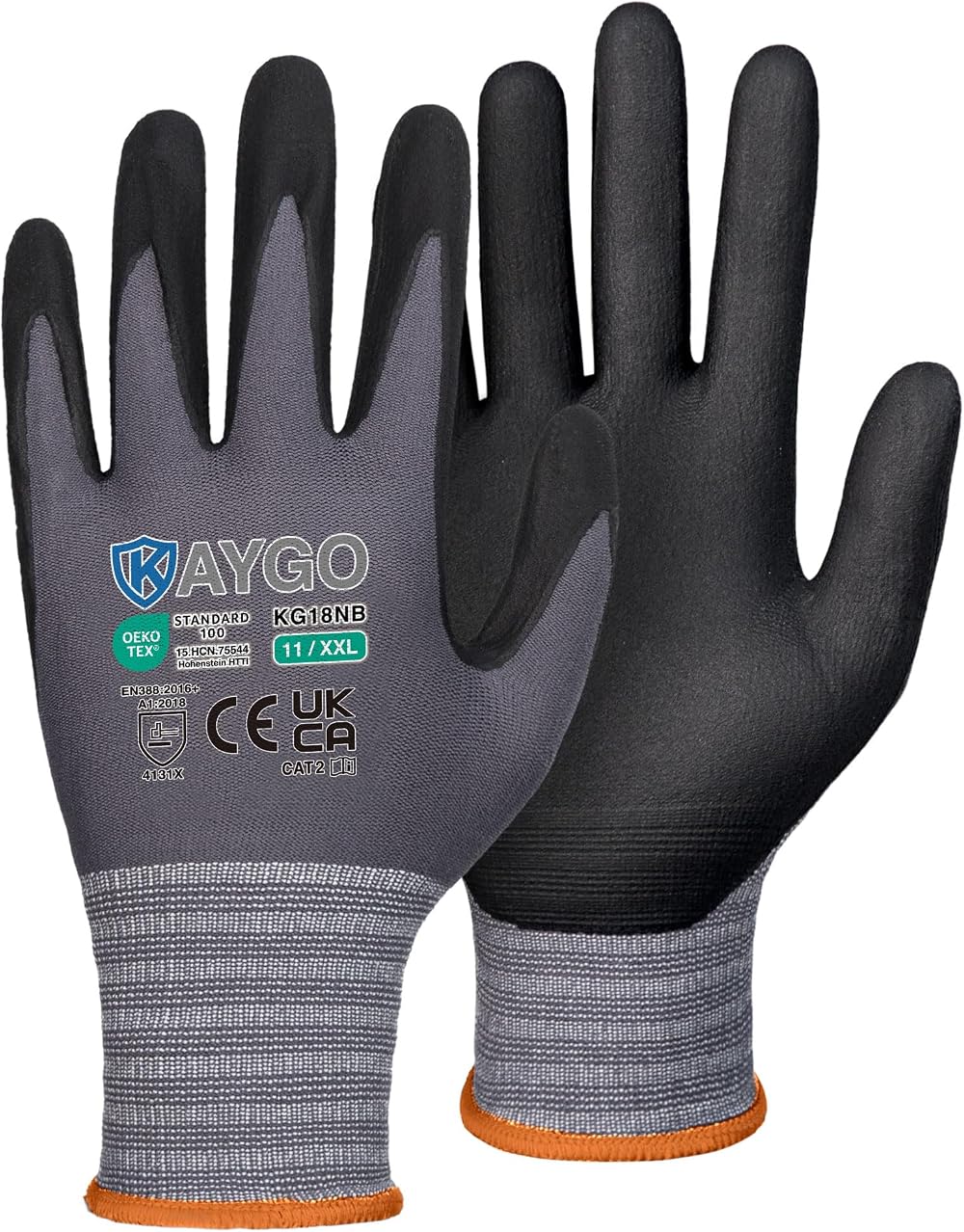KAYGO 3 Pairs Safety Work Gloves MicroFoam Nitrile KG18N