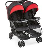 Kolcraft Cloud Plus Lightweight Double Stroller with Extra Storage, Red/Black
