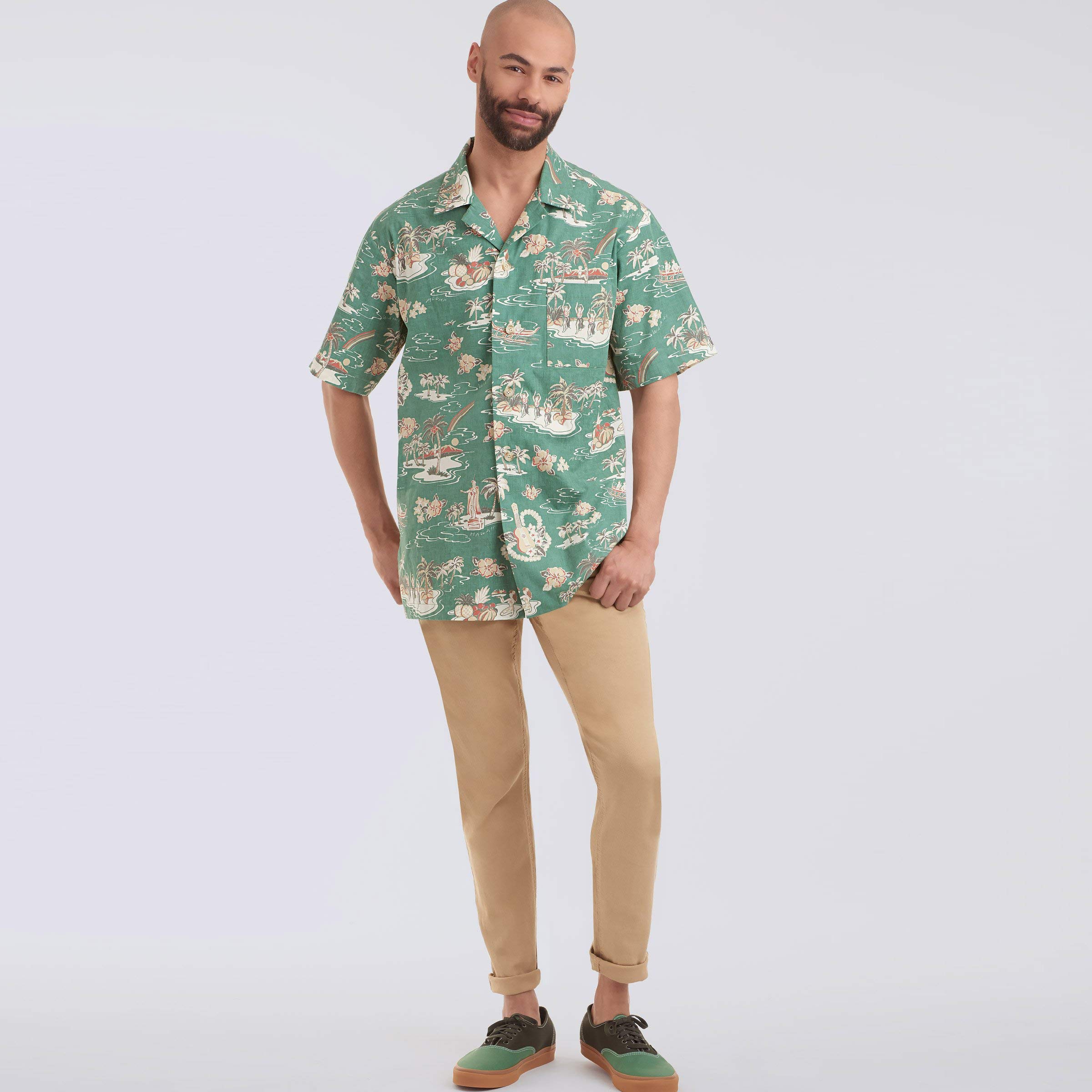 Simplicity Sewing Pattern S9157 Men's Open Pointed Collar Shirts, AA (34-36-38-40-42) SS9157AA, Blue