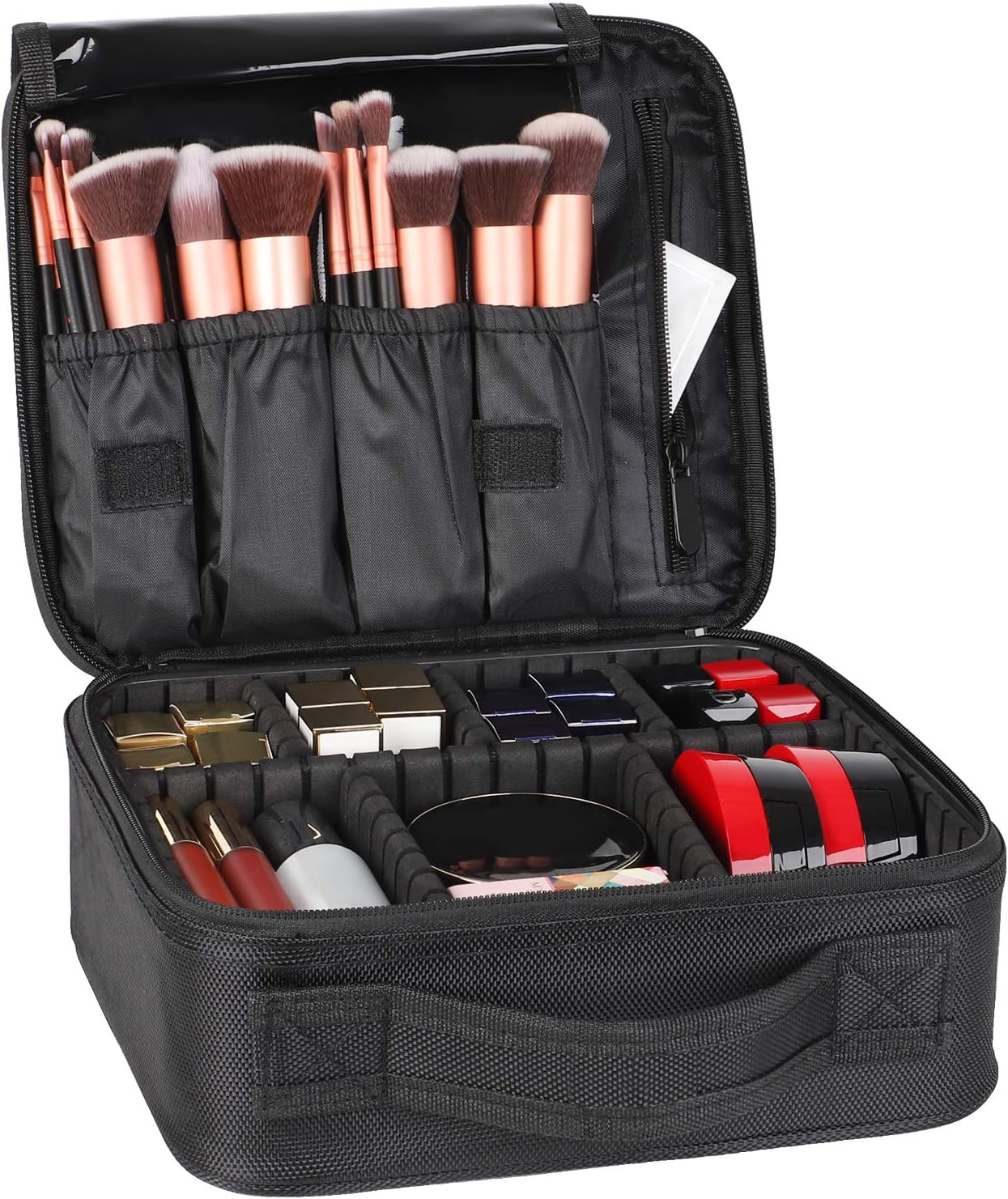 Kootek Travel Makeup Bag Portable Cosmetic Organizer Train Case with Adjustable Dividers for Cosmetics Makeup Brushes Toiletry Jewelry Digital Accessories