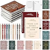 Kosiz 10 Set Spanish Christian Gifts Prayer Journal Bible Verse Notebooks Bible Study Ballpoint Pen Libretas Cristianas for Church Supplies Women Men(Joyous Color)