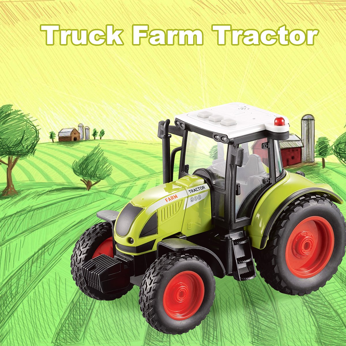 Fistone 1:16 Truck Inertia Farm Tractor Modern Farm Machinery Car Toy Simulation Farmer Tractor with Light and Music