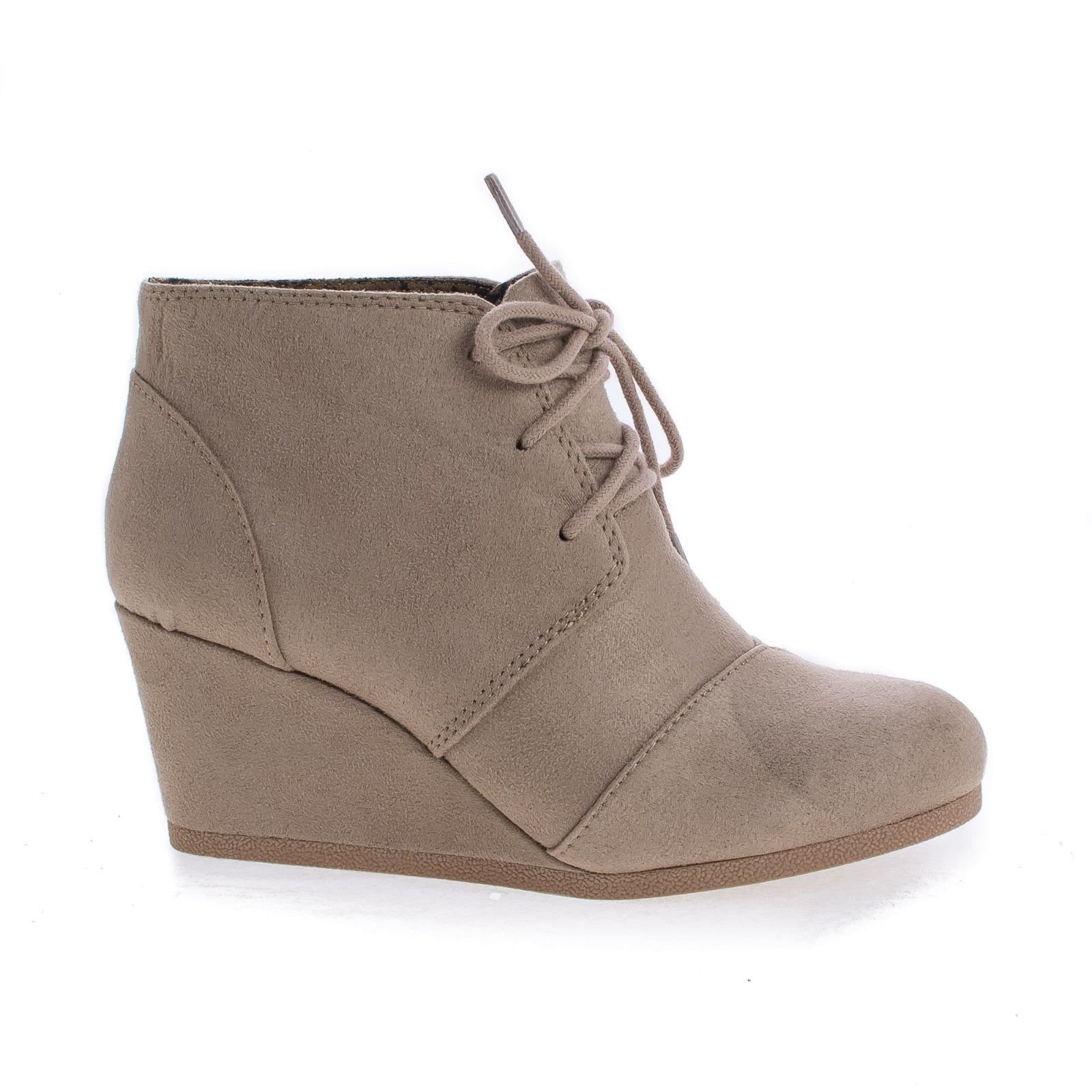 Lace Up Oxford Ankle Bootie Round Toe High Hidden Wedge Heel Women's Shoe