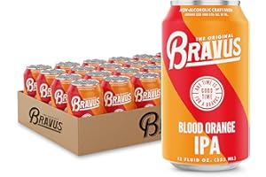Bravus Non-Alcoholic Blood Orange IPA 24 Pack x 12 Fl Oz Cans - Low-Calorie, Gluten-Reduced, Vegan NA Craft Brew