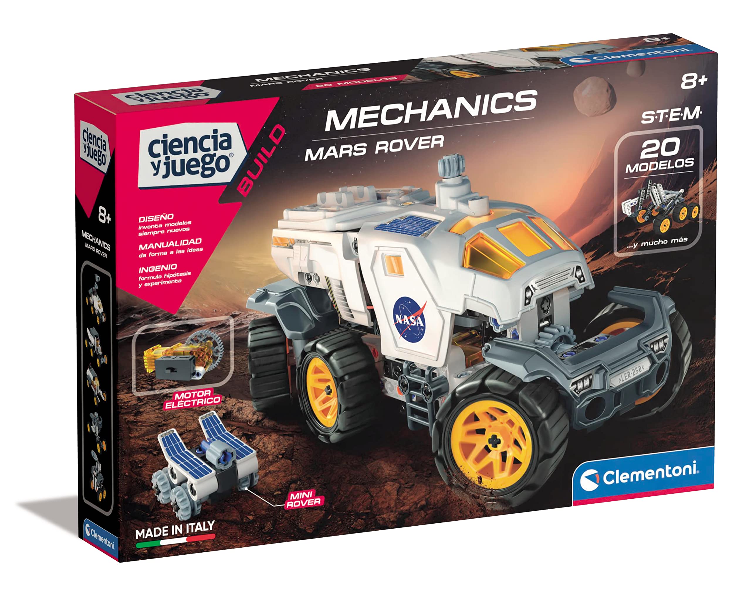Clementoni - NASA Mars Rover Mechanics Laboratory, Construction Set, NASA Spaceship, Stem Science Toy in Spanish, Ages 8 (55470)