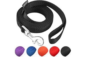 AMAGOOD 6 FT Puppy/Dog Leashes, Strong Traditional Style Leash with Easy to Use Collar Hook,Dog Lead Great for Small and Medium and Large (Black,5/8" x 6 Feet)