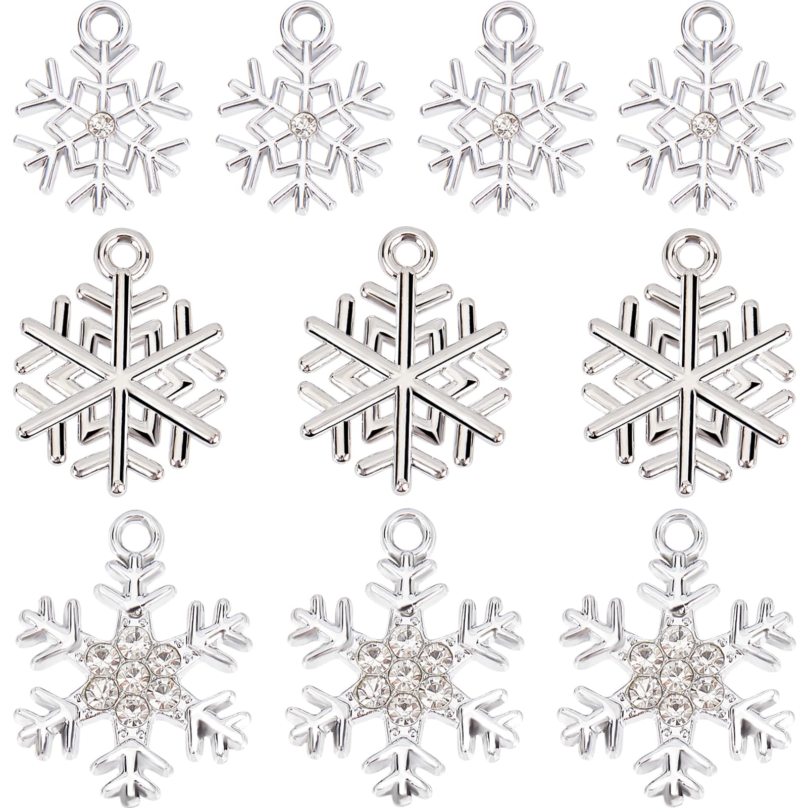 SUNNYCLUE 1 Box 36Pcs Snow Charms Snowflake Charms Rhinestone Winter Charm Bulk Christmas Small Alloy Charm Xmas Silver Color Snow Pendants for jewellery Making DIY Necklace Earrings Crafts