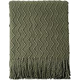 BATTILO HOME Throw Blanket for Couch, Textured Knit Throw, Olive Green Throws for Home Decor, Soft Blanket Throw for Bedroom Decor Housewarming Gifts, 50"x60"