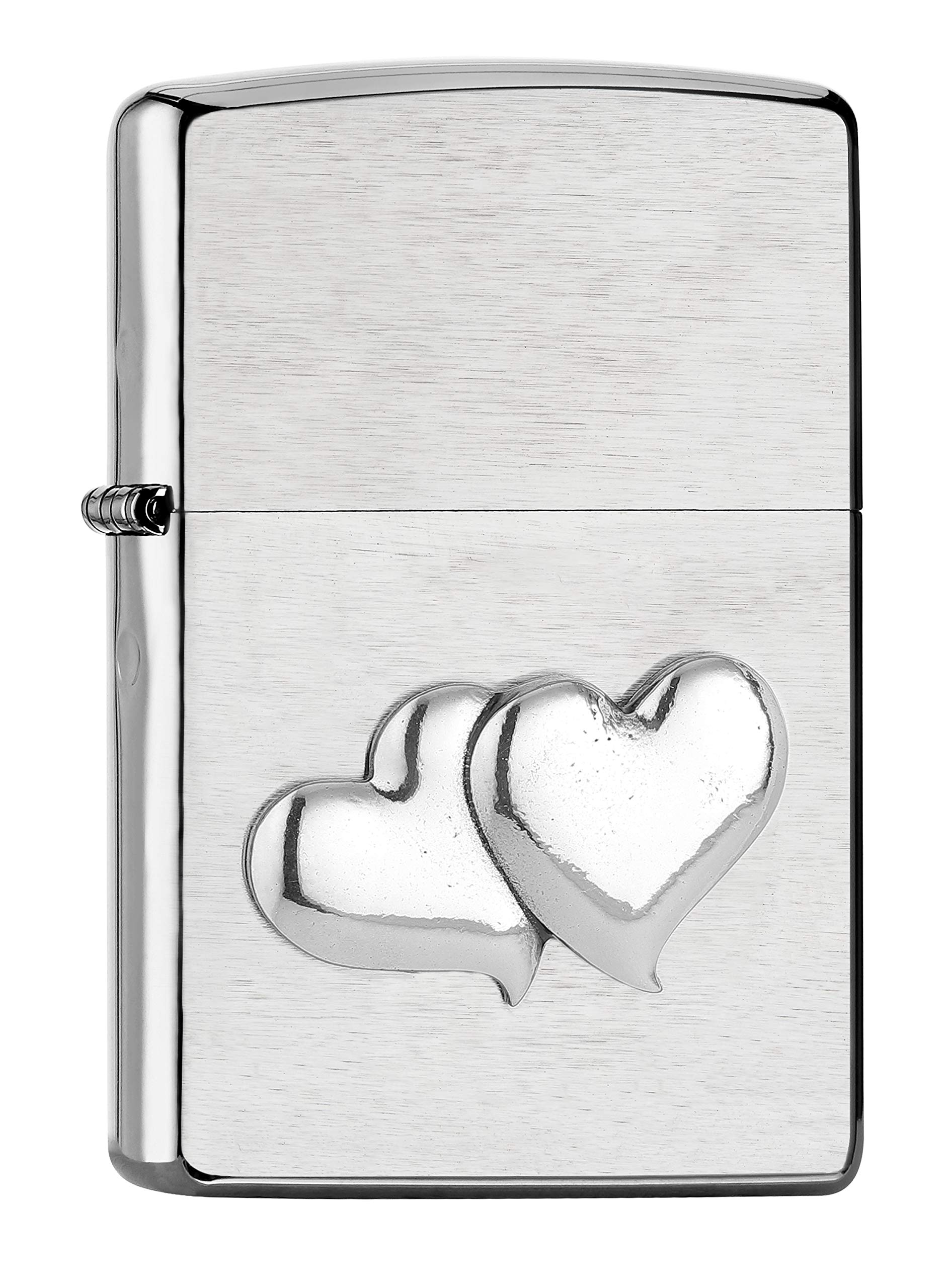 Zippo Windproof Lighter - Dubble Heart - Chrome Brushed, Mini Emblem - Refillable, Lifetime Use - Adjustable Flame - Gift Box - Metal Construction - Made in USA