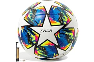 ZWAW Size 5 Soccer Ball, Waterproof PU Leather, Official Match Ball, with Pump & Needles