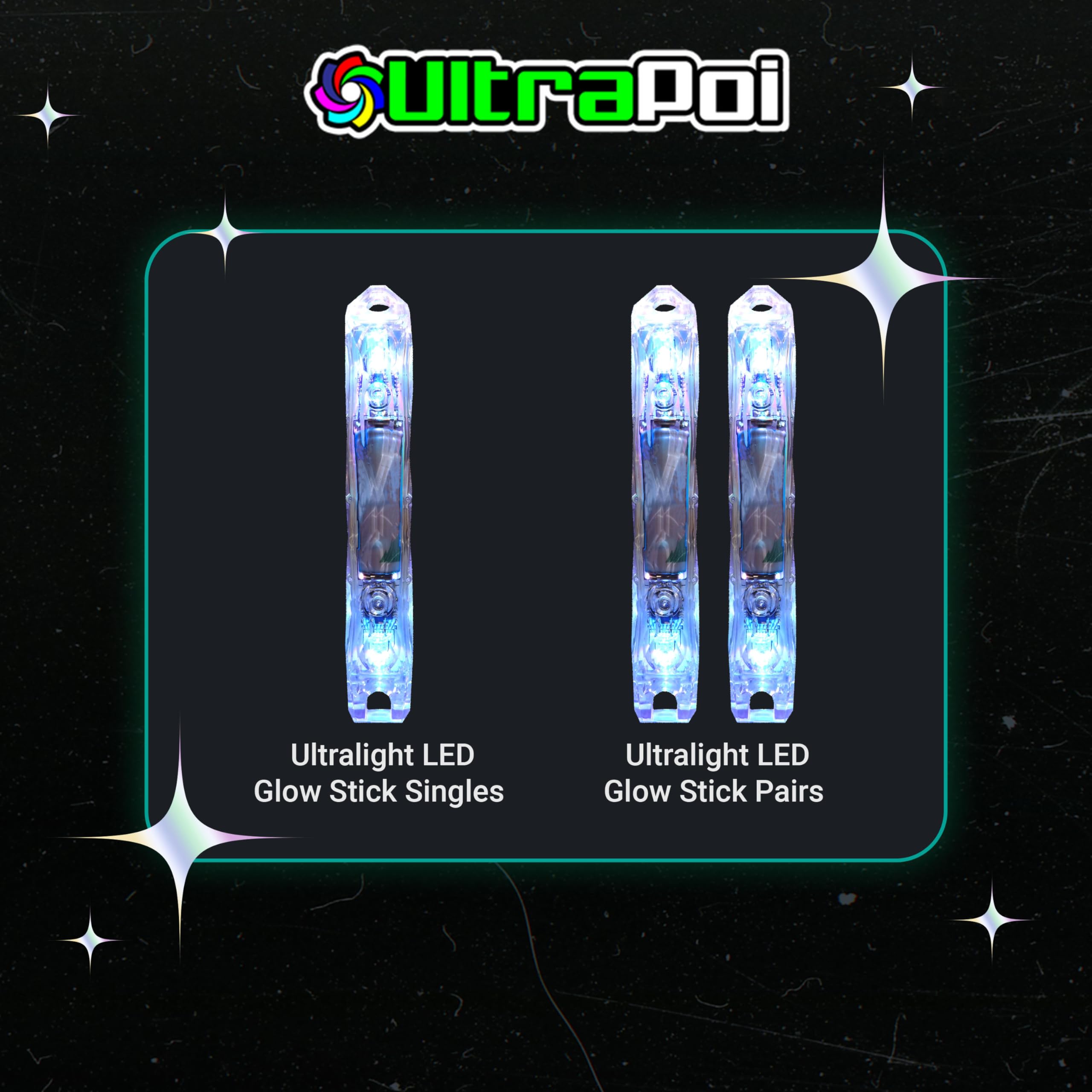Ultra Light LED Glow Stick (2 Pack) - Customizable Rainbow Light Sticks with Over 70 Vibrant Color Modes and Flashing Patterns - LED Concert Light Sticks, Poi Flow Art, Light Spinning