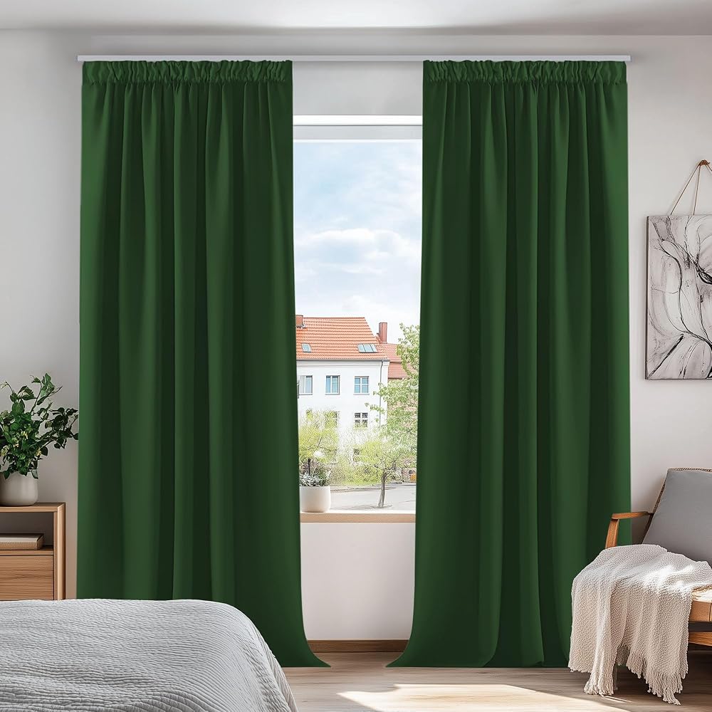 Deconovo Pencil Pleat Blackout Curtains Thermal Insulated 140x245 Dark Green