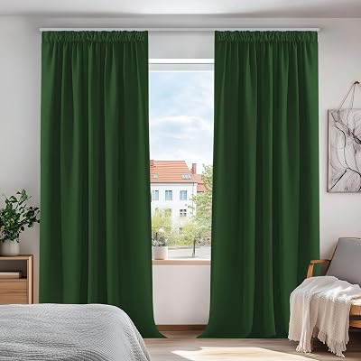 Deconovo Pencil Pleat Blackout Curtains Thermal Insulated 140x245 Dark Green