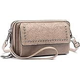 FALAN MULE Crossbody Bags for Women Small Leather Cell Phone Wallet Wristlet Purse with Zip Around 2 Strap