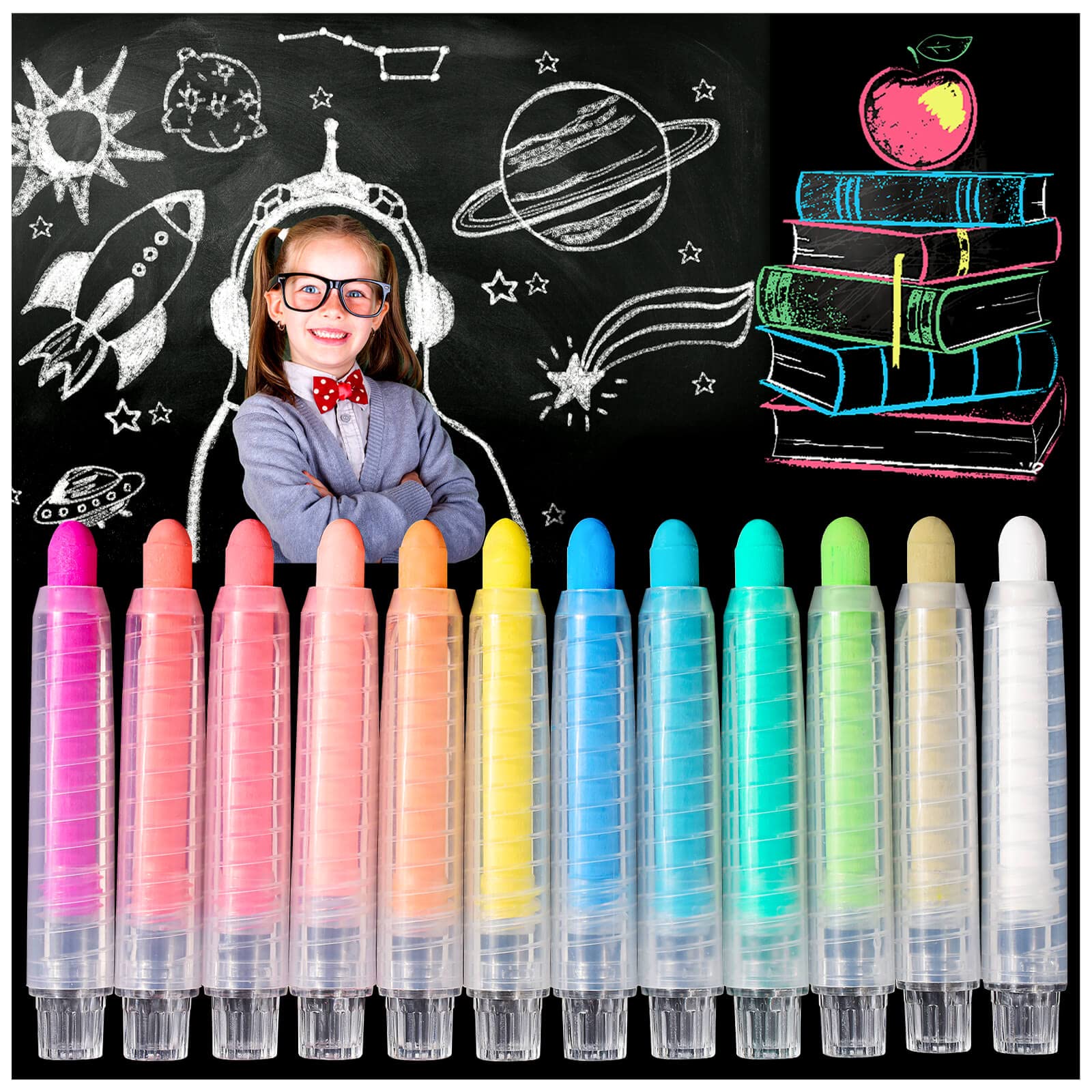 ZHBDMGK Sidewalk Chalk Set with Holder for Kids, 12Pcs Toddler Chalk in 12 Colors for Blackboard Drawing Writing Toys Gift Party Favors