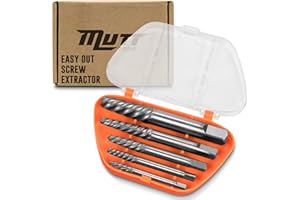 AMERICAN MUTT TOOLS Mutt Tools 5pc Screw Extractor Set - Easy Out Bolt Extractor Kit with Cr-Mo Alloy Steel - Spiral Screw Extractor for Stripped, Broken and Damaged Screws - Professional Bolt Remover Tool