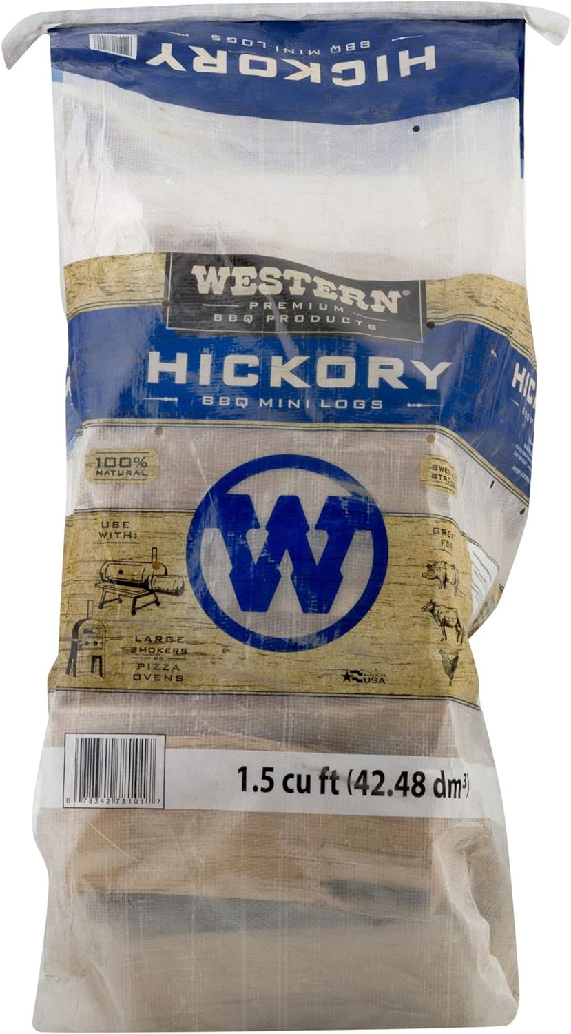 Western Premium BBQ Kiln Dried Hickory Wood Mini Logs with Robust Flavor for Barbecue Smokers or Grills, 1.5 Cubic Feet : Garden & Outdoor