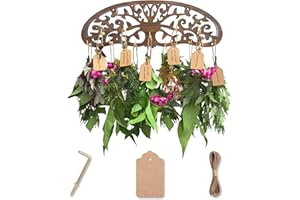 LkNNYY8 Rustic Herb Drying Rack Hanging,Wooden Tree of Life Dried Herb Flowers Rack Wall Art,Home Kitchen Witch Decor Wall Flowers Grass Gift,with 11 Hooks and 25 Gift Cards & 40 Inch Twine