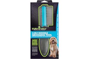 FURminator 2-in-1 Doodle Grooming Tool for Dogs, 1 Count, Dematting Tool with Comb for Mats, Tangles & Maintenance on Curly, Long, Silky & Wiry Coats