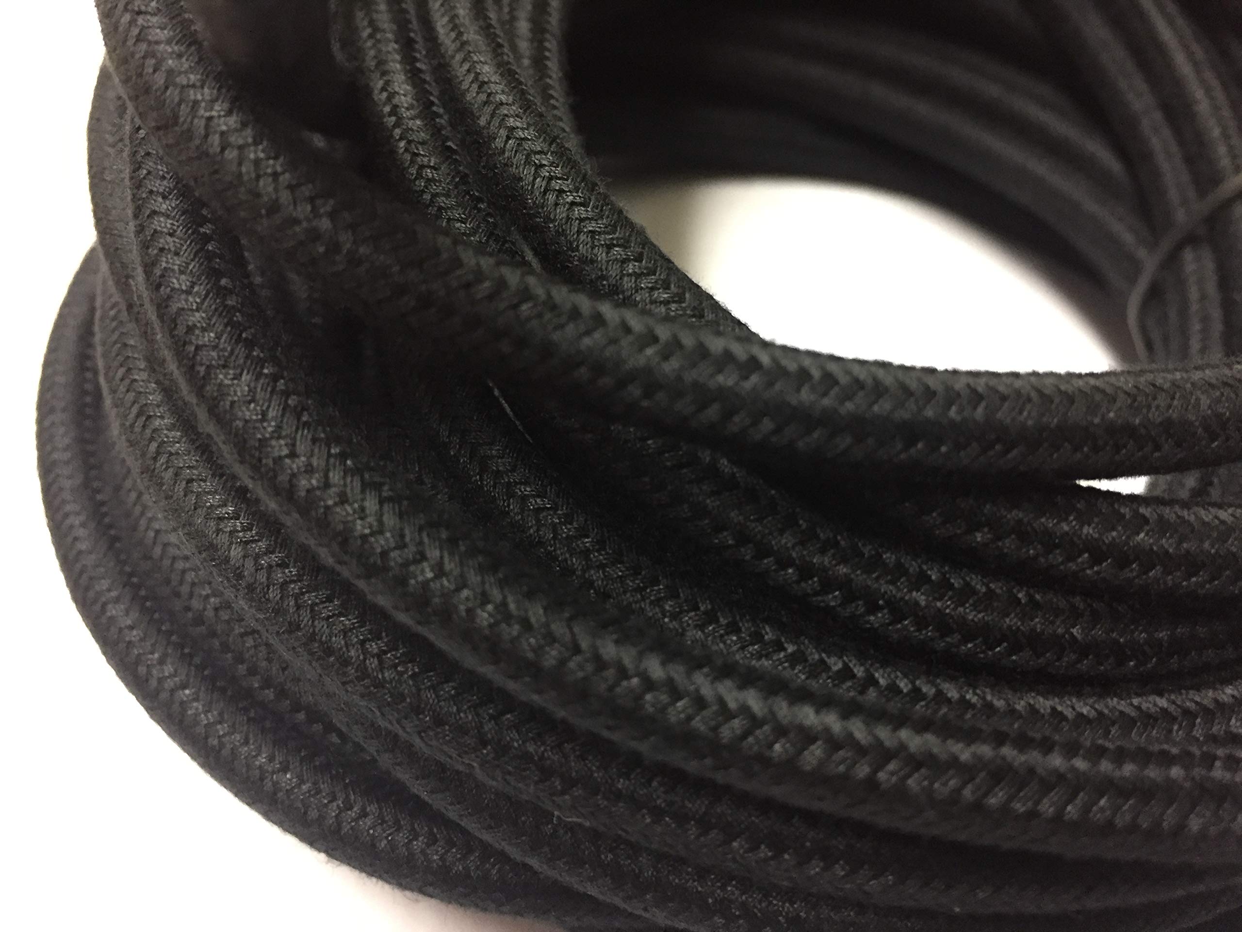 Black Round Wire, 25' Cotton Cloth Covered 18/2 Electrical Wire, Round