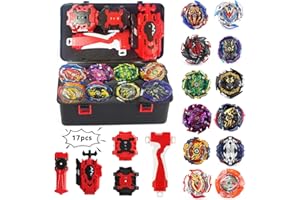 Elfnico Bey Battling Top Burst Gyro Toy Set 12 Spinning Tops 4 Launchers Combat Battling Game with Portable Storage Box Gift for Kids Children Boys