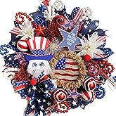 CIR OASES 20" Patriotic Wreaths for Front Door - Mesh 4th of July Wreath, Memorial Day & Independence Day Patriotic Decorations with Stars & Stripes Design, Indoor Outdoor Wall Decor (Red White Blue)