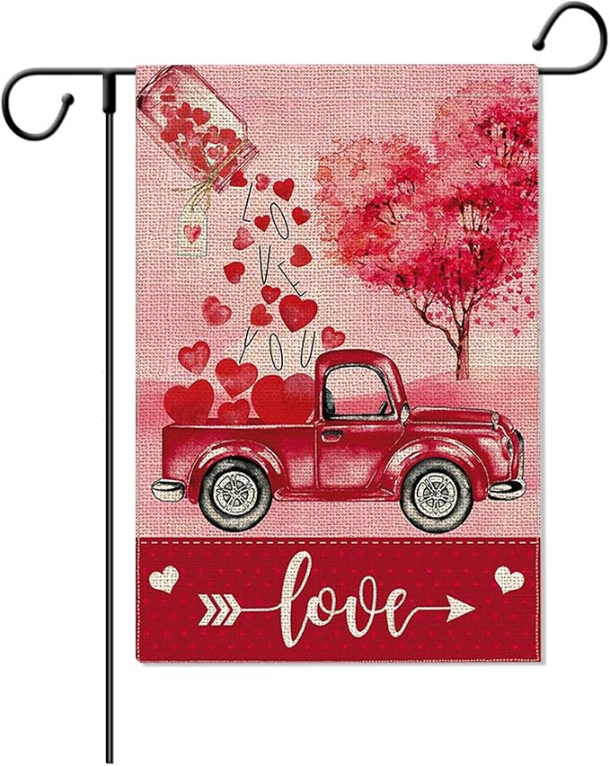 Valentines Day House Flag 28 x 40 Inch, Premium Burlap Double Sided