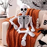 Wonderjune 41 Inch Halloween Skeleton Pillows Plush Stuffed Skull Pillow | Human-Shaped Realistic Skull Bone Print Soft Stuffed Cushion for Sofa Bed Couch Gothic Home Decor Spooky Party Decoration