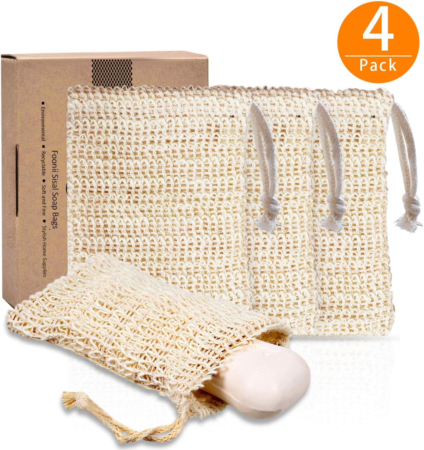 Soap Bag, Haice Soap Sachets Sisal Soap Nature Foaming and Drying the Soap Peeling Massage | Soap Bags | Soap Scraps | 4 Pack