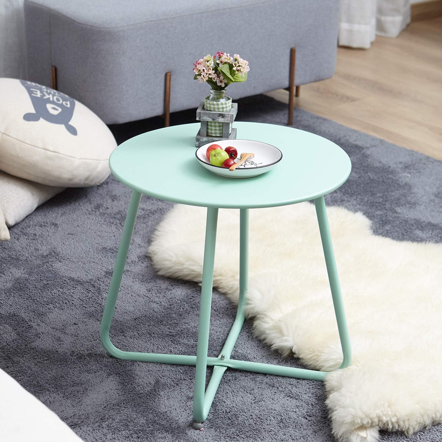 Grand patio Premium Indoor/Outdoor Round Metal Weather-Resistant Side/Accent Table for Patio, Yard, Balcony, Garden (Mint Green): Kitchen & Dining