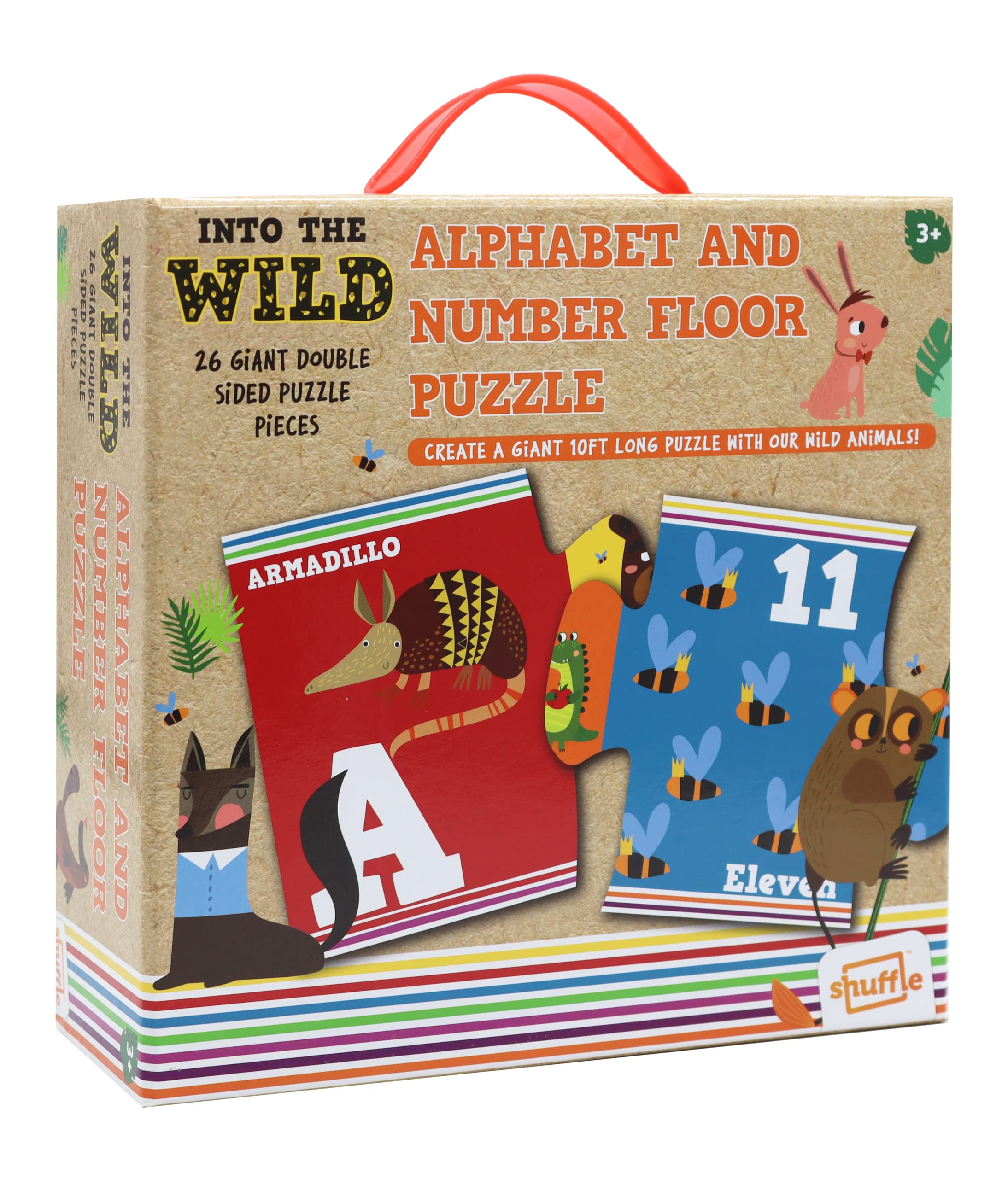 Shuffle Into The Wild - Alphabet & Numbers Floor Puzzle, 26 Double Sided Puzzles, Great Gift For Ages 3+