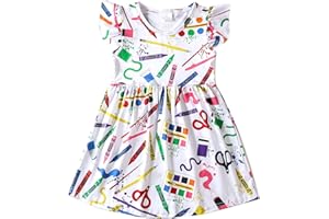 Yuromoon Toddler Girls Back to School Print Dresses Pencil Flutter Sleeve Clothes School Outfits 2-8Y