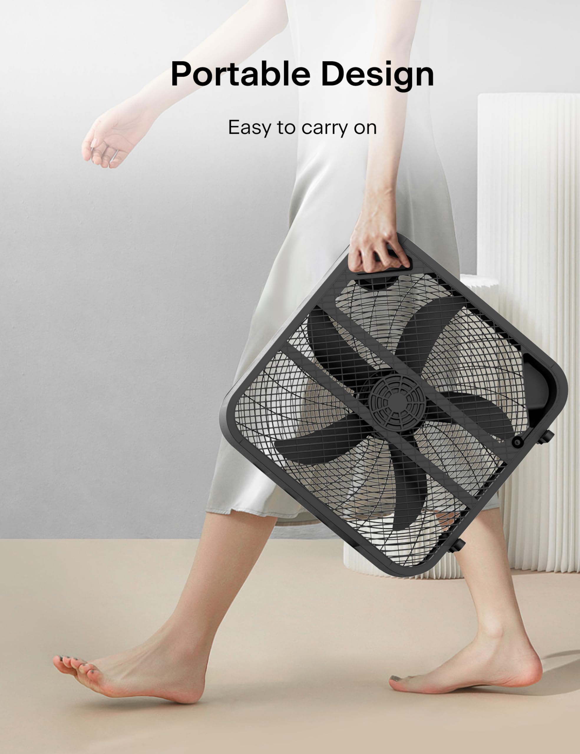 Pelonis Box Fan 20 Inch – Adjustable 3 Speeds For the Perfect Noise Level for Sleeping – 4 Blade Technology Provides Powerful Airflow to Beat the Heat – Sleek Design, Lightweight, Durable, Black