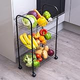 Vivo Technologies 3 Tier Fruit Trolley Basket Rack Kitchen Storage with Wheels view 3