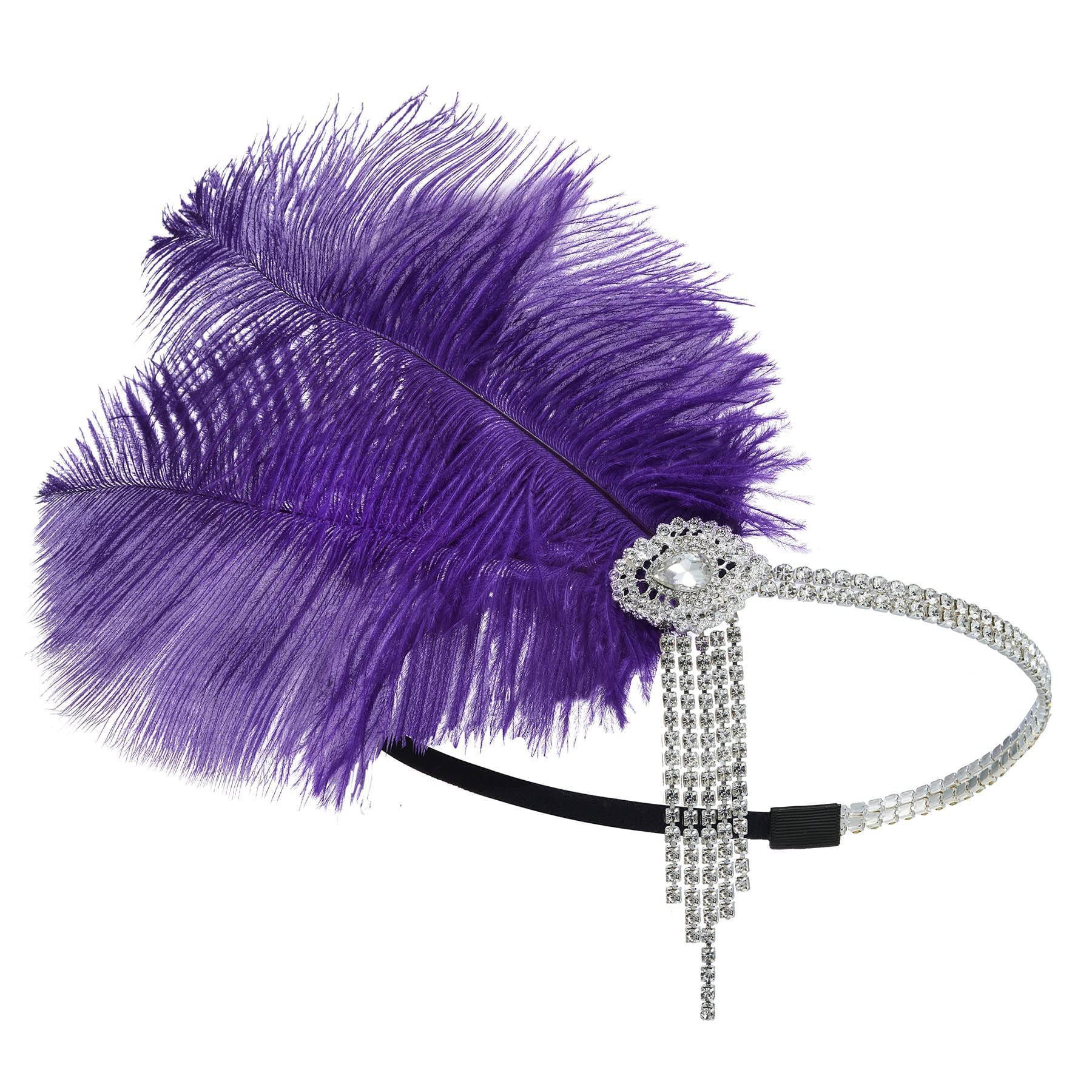 LEEMASING Women Lady Retro Feather Flapper Party Headband Accessory Fascinator For Wedding Tea Party (Purple)