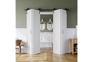 SMARTSTANDARD 72" x 84" Bifold Sliding Barn Door, K Shaped Panel with Sliding Hardware Kit Set, Finished Closet Door Slab, 6.66FT Track for 4 Doors, MDF, White