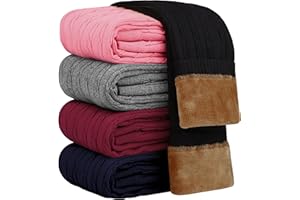 Resinta 1 Pair Toddler Girls Cotton Fleece Lined Leggings Thick Thermal Pants Warm Cable Knit Velvet Tights