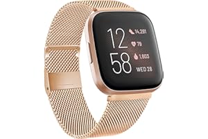 TEWIN Metal Bands Compatible with Fitbit Versa/Fitbit Versa 2 / Fitbit Versa Lite for Women Men, Stainless Steel Mesh Breatha