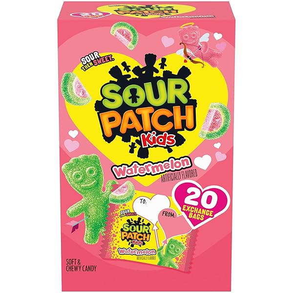 SOUR PATCH KIDS WATERMELON SOFT & CHEWY VALENTINE’S DAY CANDY, 20 SNACK PACKS