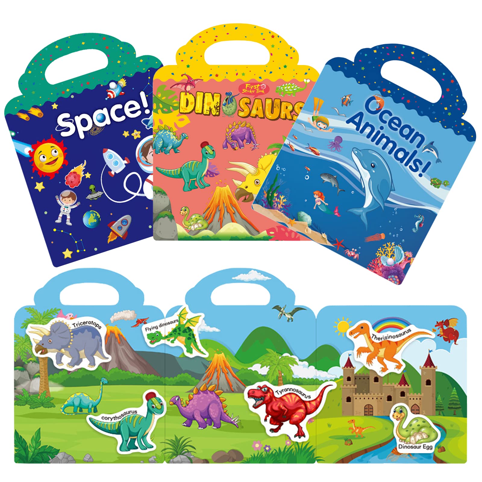 Photo 1 of Sticker Books for Kids, Reusable Sticker Book for Toddlers, Dinosaur Ocean Animal Space Stickers Activity Books Stickers for Kids, Educational Learning Toys for Boys Girls Birthday Gifts